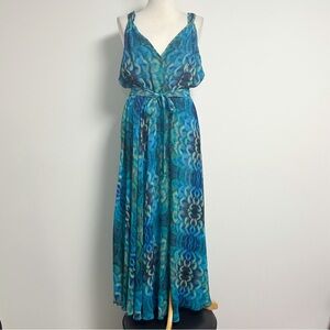 Dolcessa Swimwear Chiffon Sleeveless V Neck Peacock Attached Shorts Maxi Dress